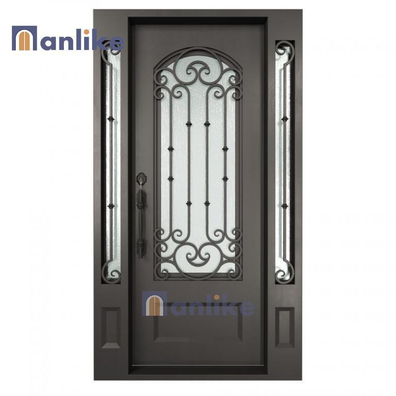 Anlike European Looking Flower Simple House Single Modern Front Wrought Iron Door Designs With Sidelights