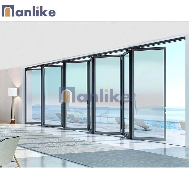 Anlike Folding Door Factory Custom Patio Blind Aluminum Bi-Fold Folding Door Accordion Glass Window Mosquito Net