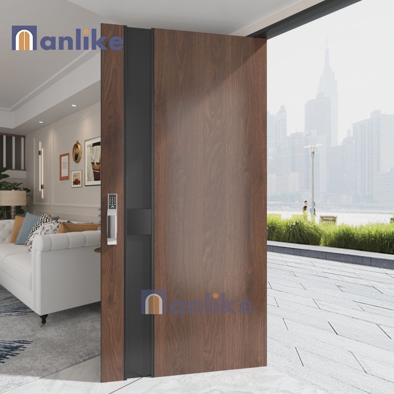 Anlike European Design Luxury Modern Pivot Front Door Aluminum Pivot Entry Doors For Houses Black Modern Exterior Door