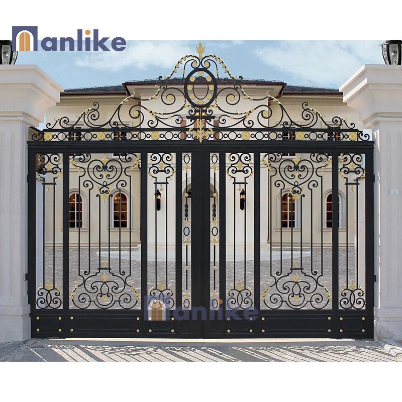 Anlike Luxury Home Entry Entrance Big Cast Metal Steel Driveway Main Single Swing Wrought Iron Yard Gates