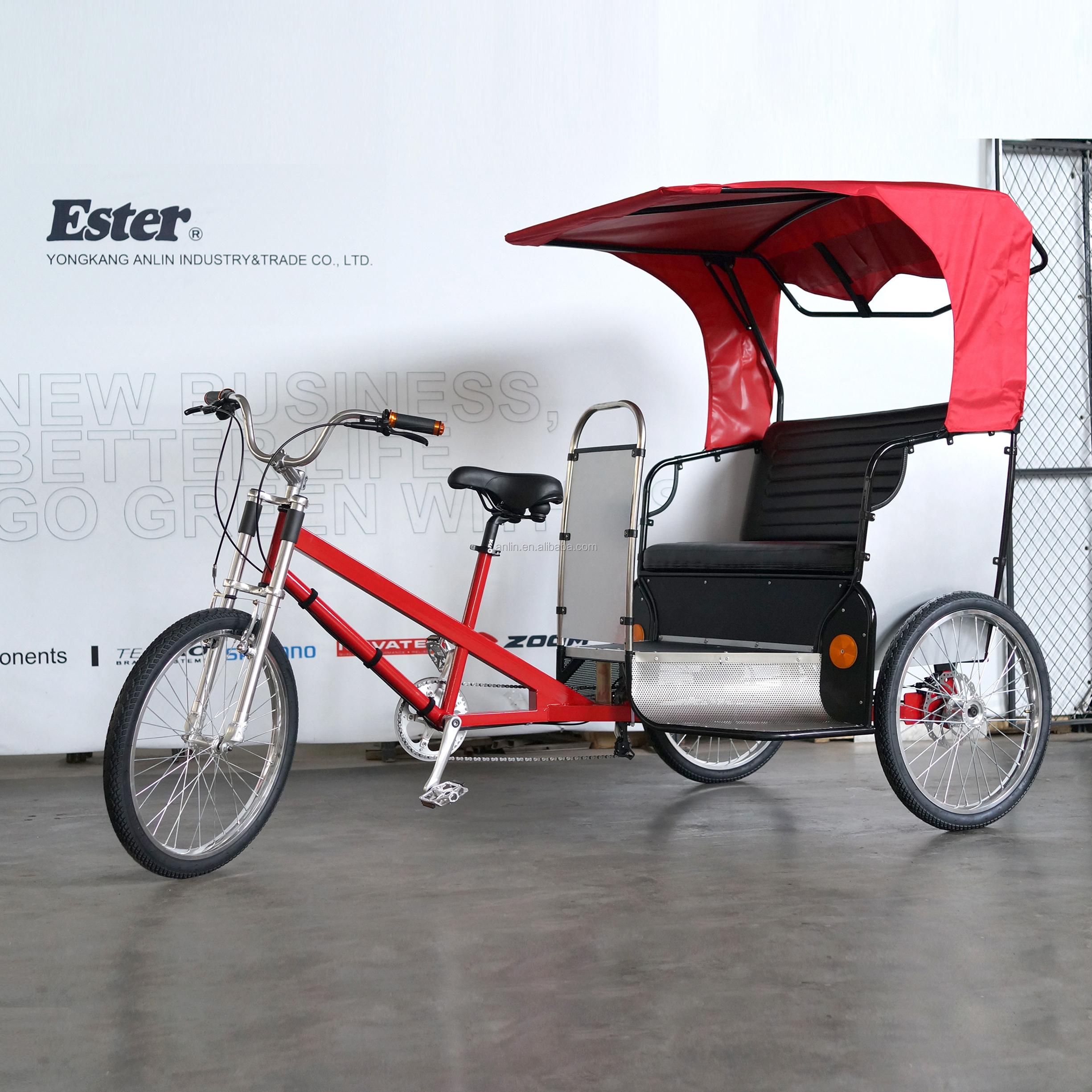 ESTER Bicycle Tuk Tuk Taxi 3 Wheel Bike,pedal pedicab/ rickshaw with reflector