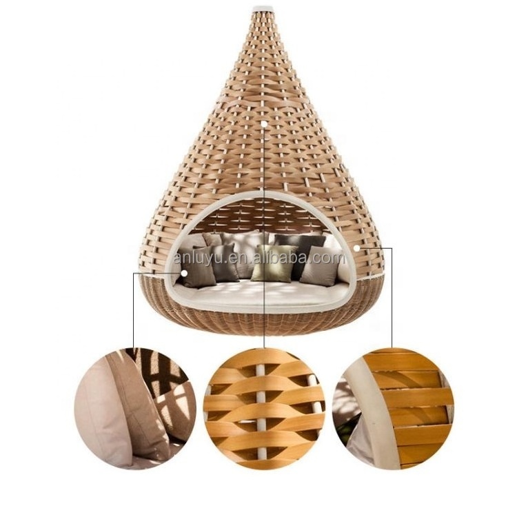 Luxury Modern Rattan/Wicker Patio Hanging Chaise Lounger for Outdoor Use in Villas Parks Courtyards Exteriors