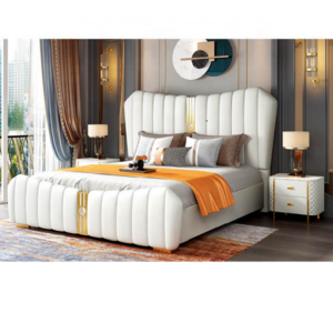 Modern Design Furniture White Leather Bed Luxury Leather Bedroom Master luxury bedroom Double Beds Set