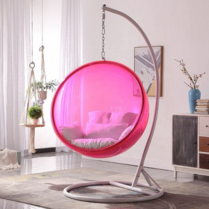 Outstanding Pink Acrylic Egg Chair Indoor Outdoor Stylish Comfortable Hanging Furniture Patio Garden Park Steel Egg Swing Chair