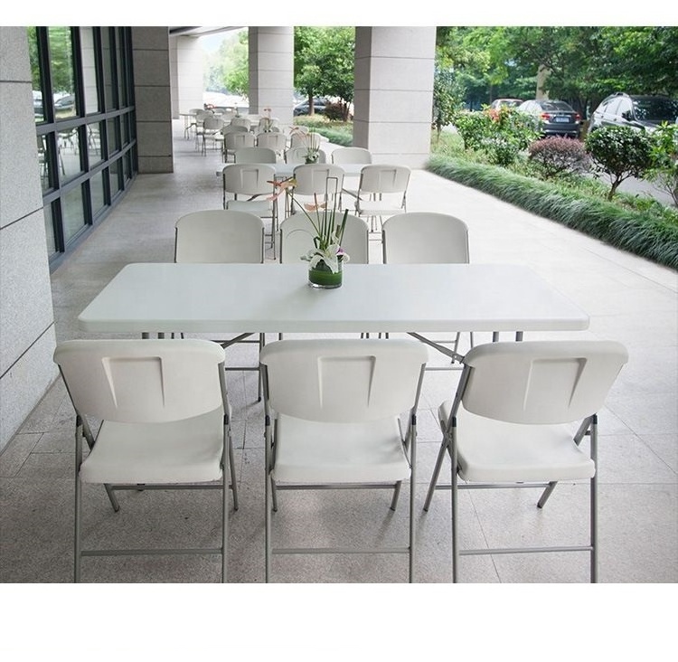 Heavy-duty 8ft Plastic Folding Table and Chair Indoor and Outdoor Furniture Hdpe Plastic Minimalist Steel 1 Set Morden