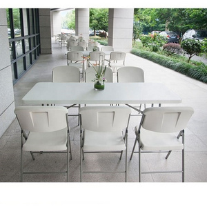 Heavy-duty 8ft Plastic Folding Table and Chair Indoor and Outdoor Furniture Hdpe Plastic Minimalist Steel 1 Set Morden