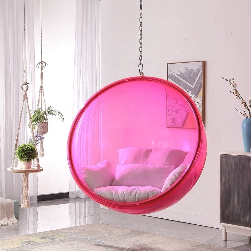 Outstanding Pink Acrylic Egg Chair Indoor Outdoor Stylish Comfortable Hanging Furniture Patio Garden Park Steel Egg Swing Chair