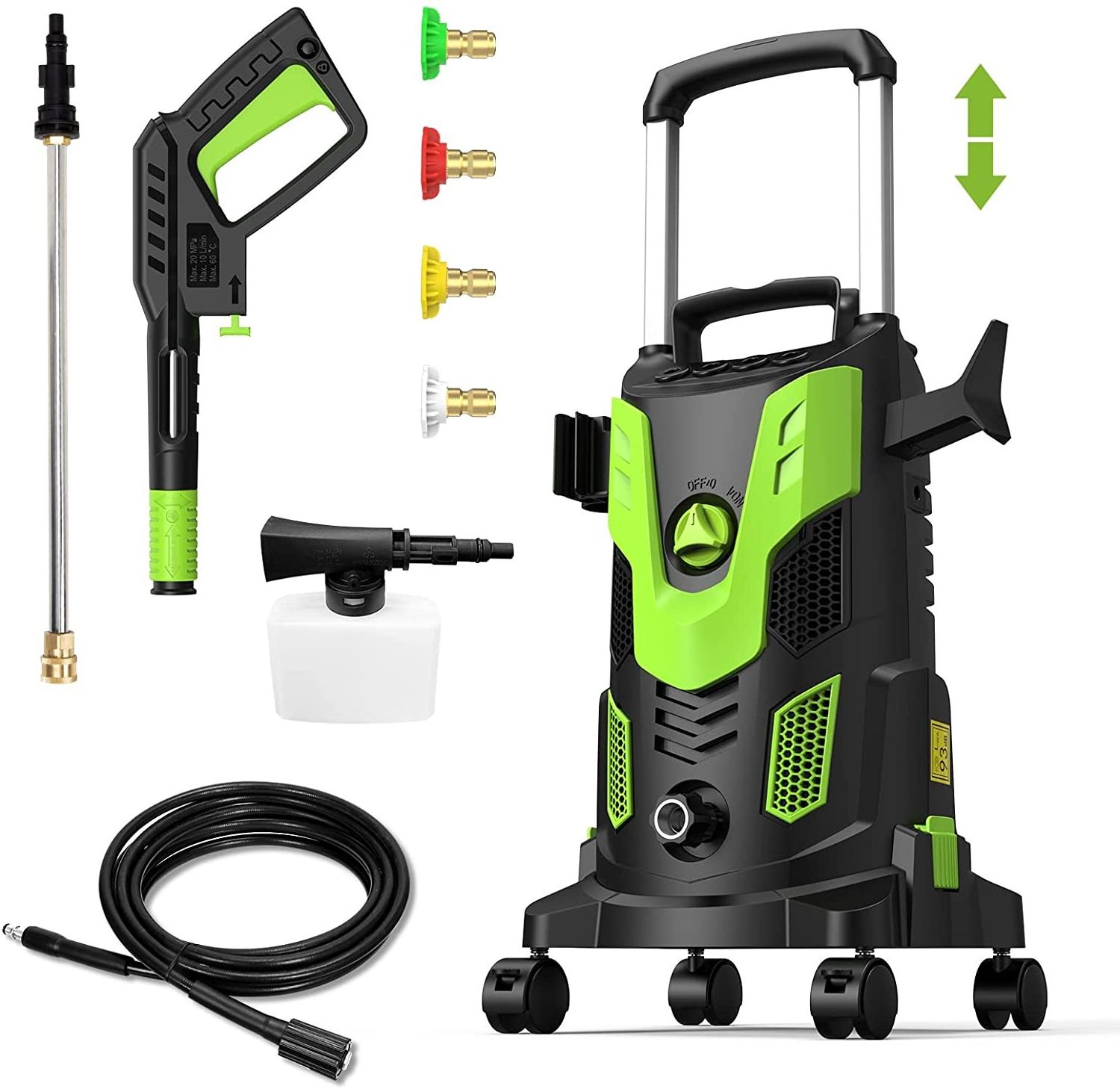 Upgraded 3000PSI high pressure washer, 2.5GPM portable power washer 4 quick connect nozzles foam cannon