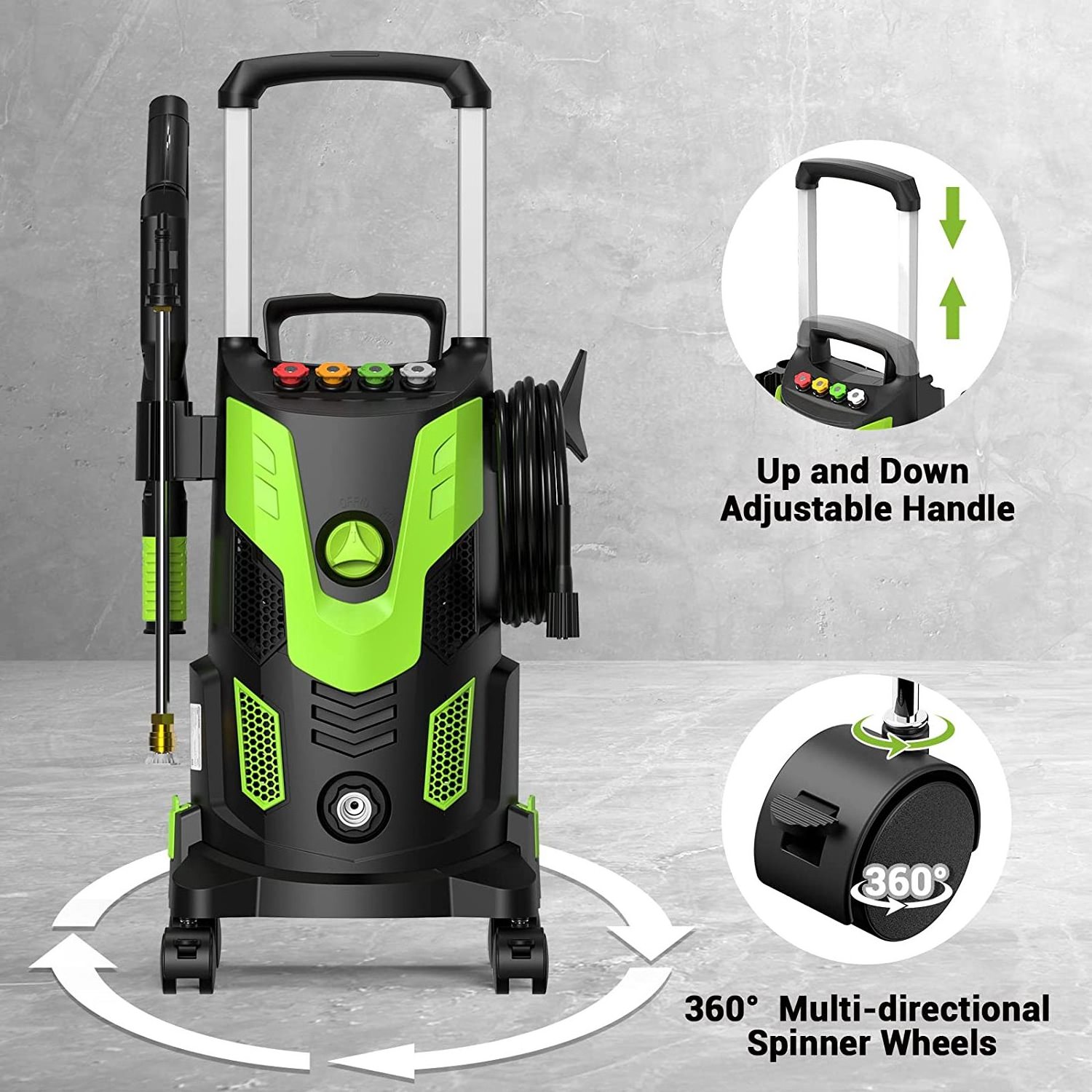 Upgraded 3000PSI high pressure washer, 2.5GPM portable power washer 4 quick connect nozzles foam cannon