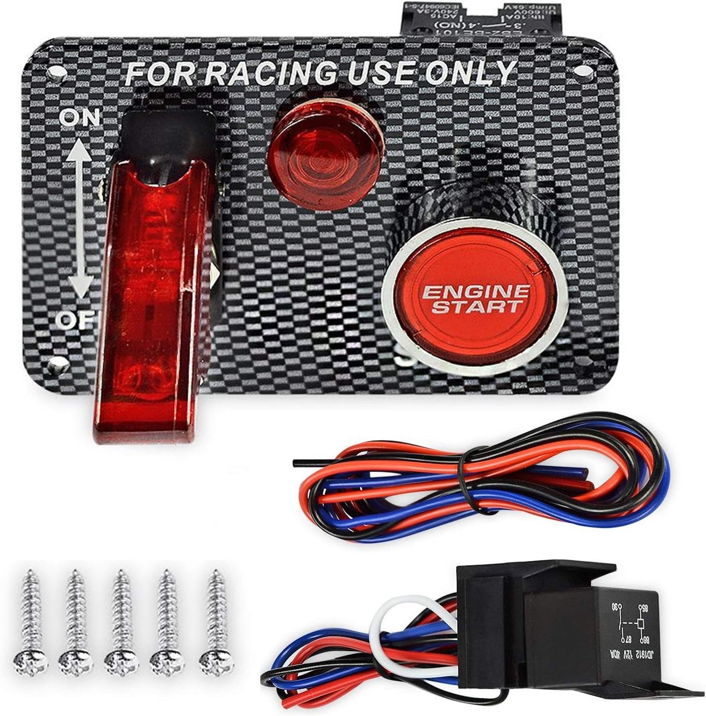 12V Racing Ignition Switch Panel Car Engine Start Push Button LED Toggle Panel 2 in 1 for Racing Sport Competitive Car Red