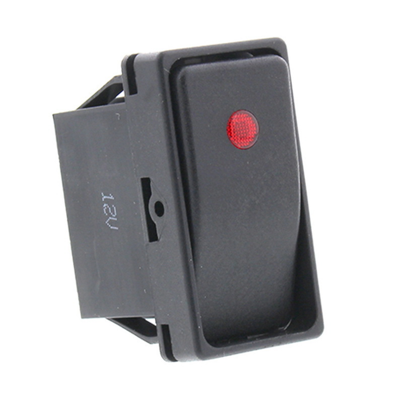 SPST ON-OFF Panel Mount Black Rocker Switch with Red Illuminated Dot