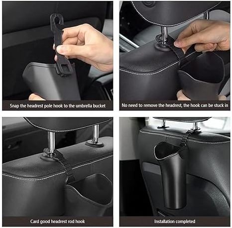 Black Car Umbrella Holder, Car Trash Can Car Seat Organizer with Car Hooks for Headrest,ABS Waterproof Umbrella Stand Rack