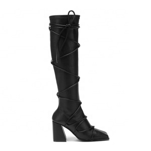 woman designer boots women winter boots special design square toe chunky heel square heel lace up slip on women knee high boots