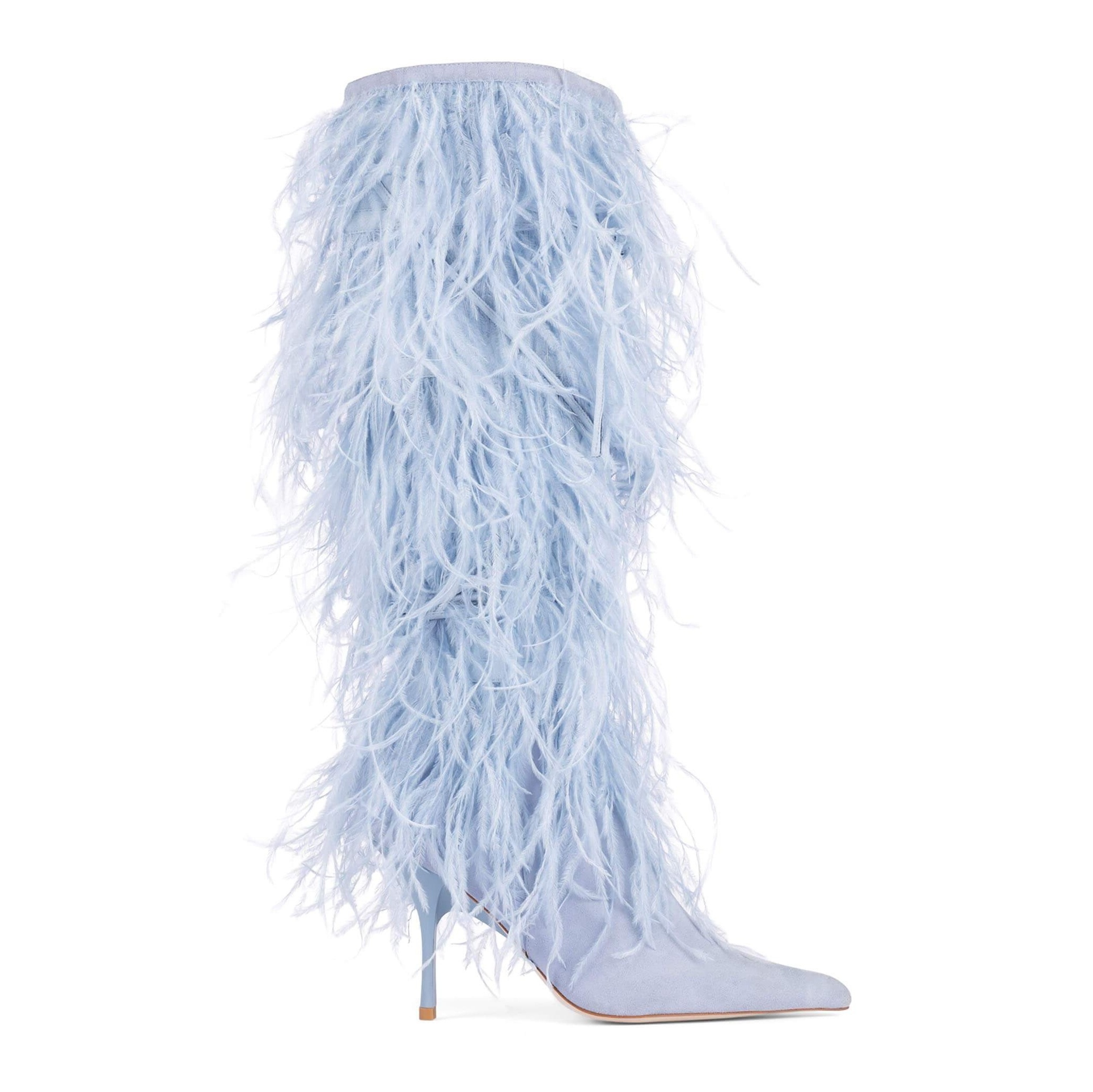 Designer Boots 2021 Pointed Toe Thin Heel Ostrich Feather Women Winter Boots