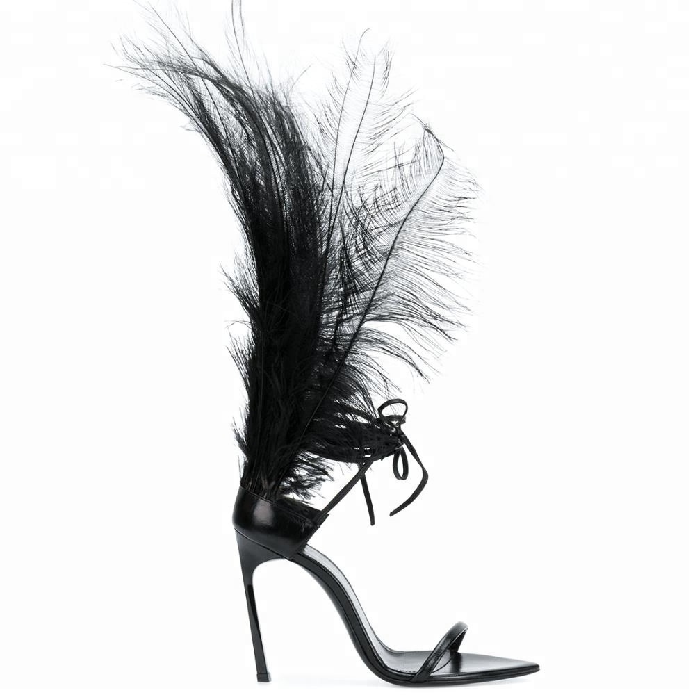 Feather Sandals Manufacturers Sandal Sexy Feather Fur Ankle Strap Women Ladies Shoes Stiletto High Sandal