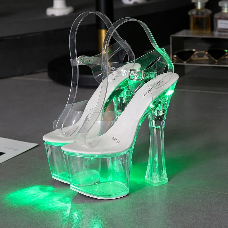 18cm Flasher LED Light Multi Colors Crystal 7.2 Inch Super High Heel Stripper Shoes for women