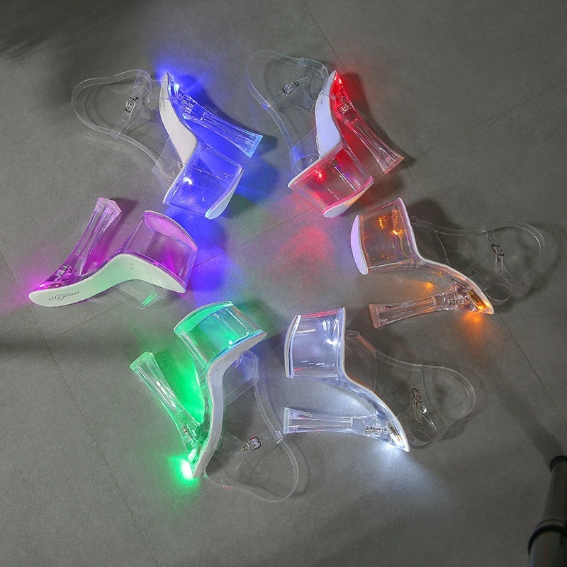 18cm Flasher LED Light Multi Colors Crystal 7.2 Inch Super High Heel Stripper Shoes for women