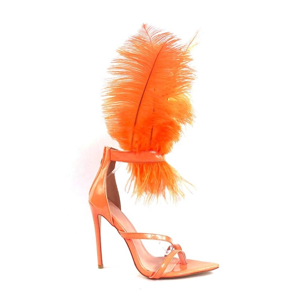 Anmairon new fashion sexy feather heel women shoes ankle zipper women sandals stiletto high heels ladies sandals