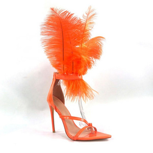 Anmairon new fashion sexy feather heel women shoes ankle zipper women sandals stiletto high heels ladies sandals