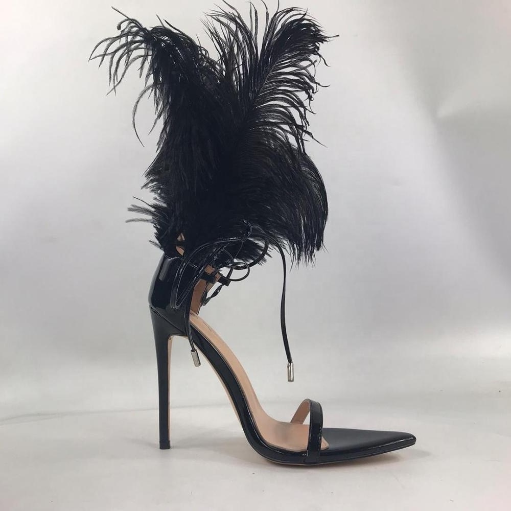 Feather Sandals Manufacturers Sandal Sexy Feather Fur Ankle Strap Women Ladies Shoes Stiletto High Sandal