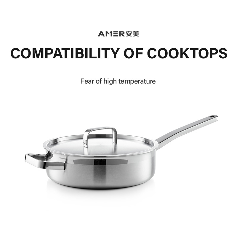 High Quality  Gift Pot Multi-cooker with lid Stainless Steel Non-Stick Bottom Frying Pan Skillet Pan