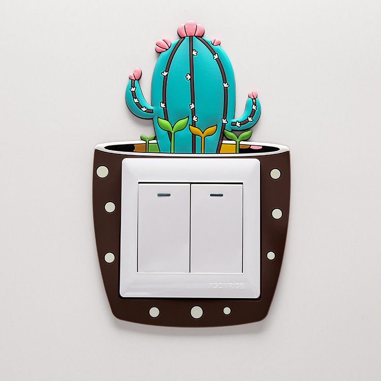 Amerpromo cartoon glowing cactus Wall Sticker Luminous Decoration  swing Light Switch Wall Stickers for Kids Girls Boys Baby