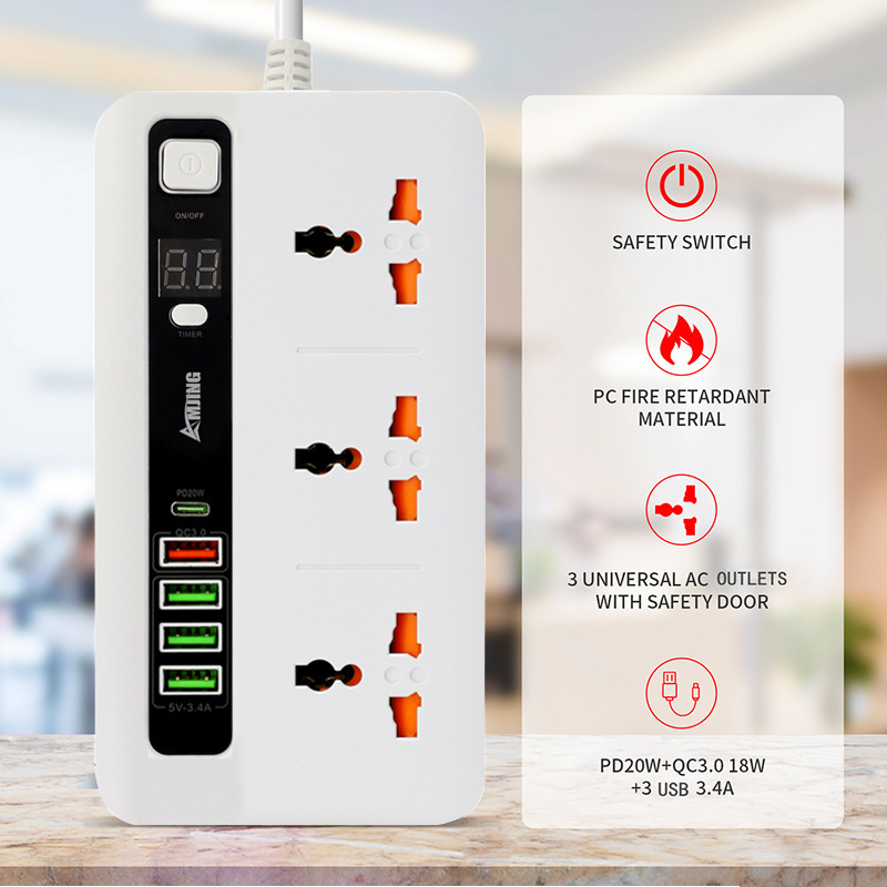 20w usb qc 3.0 extension socket timer 3 universal outlets smart universal power strip with timer