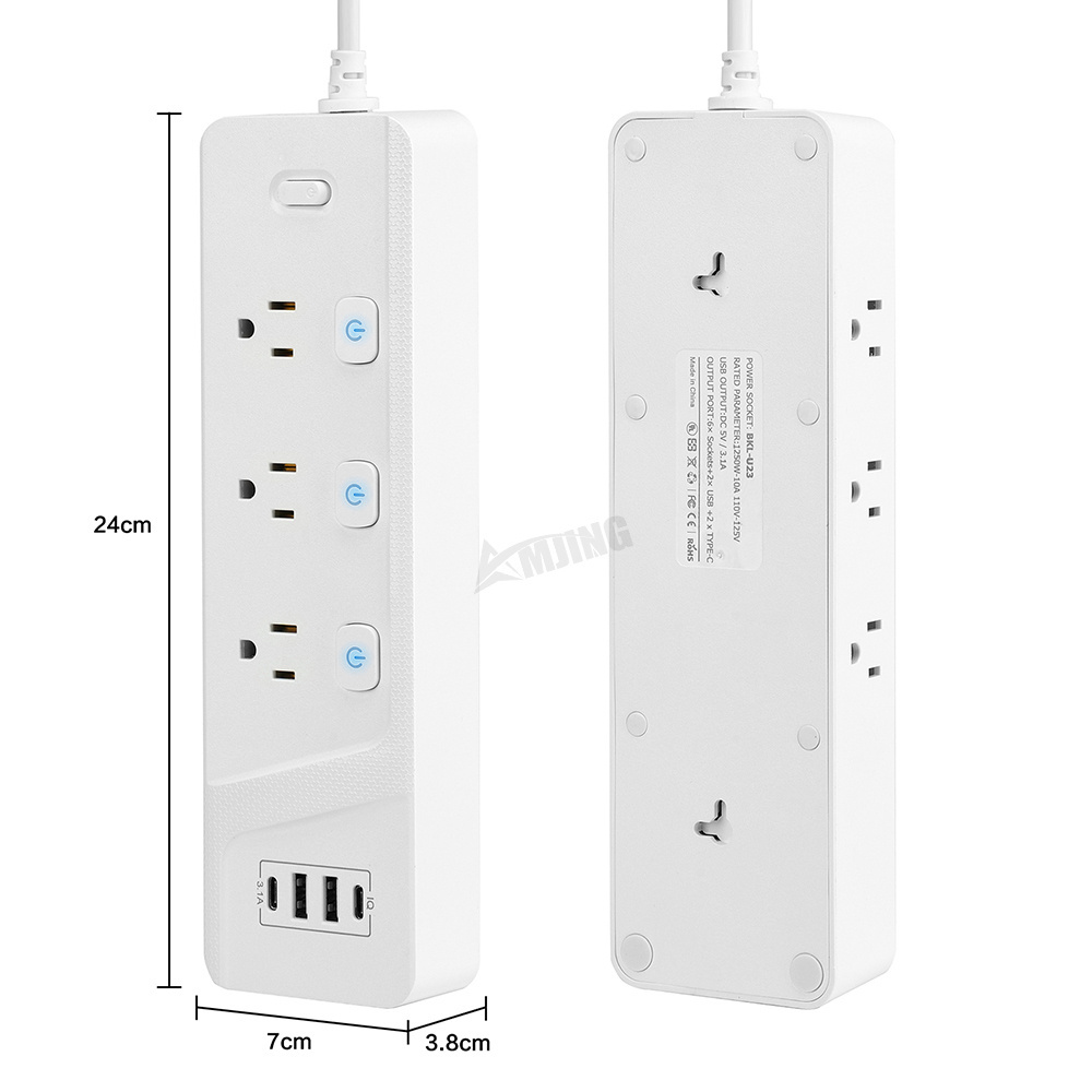 Most Popular Multi-protection Power Strip High Quality Desk Power Socket 10A 125V 1250W 2M Wire Double Switch  Power Strip