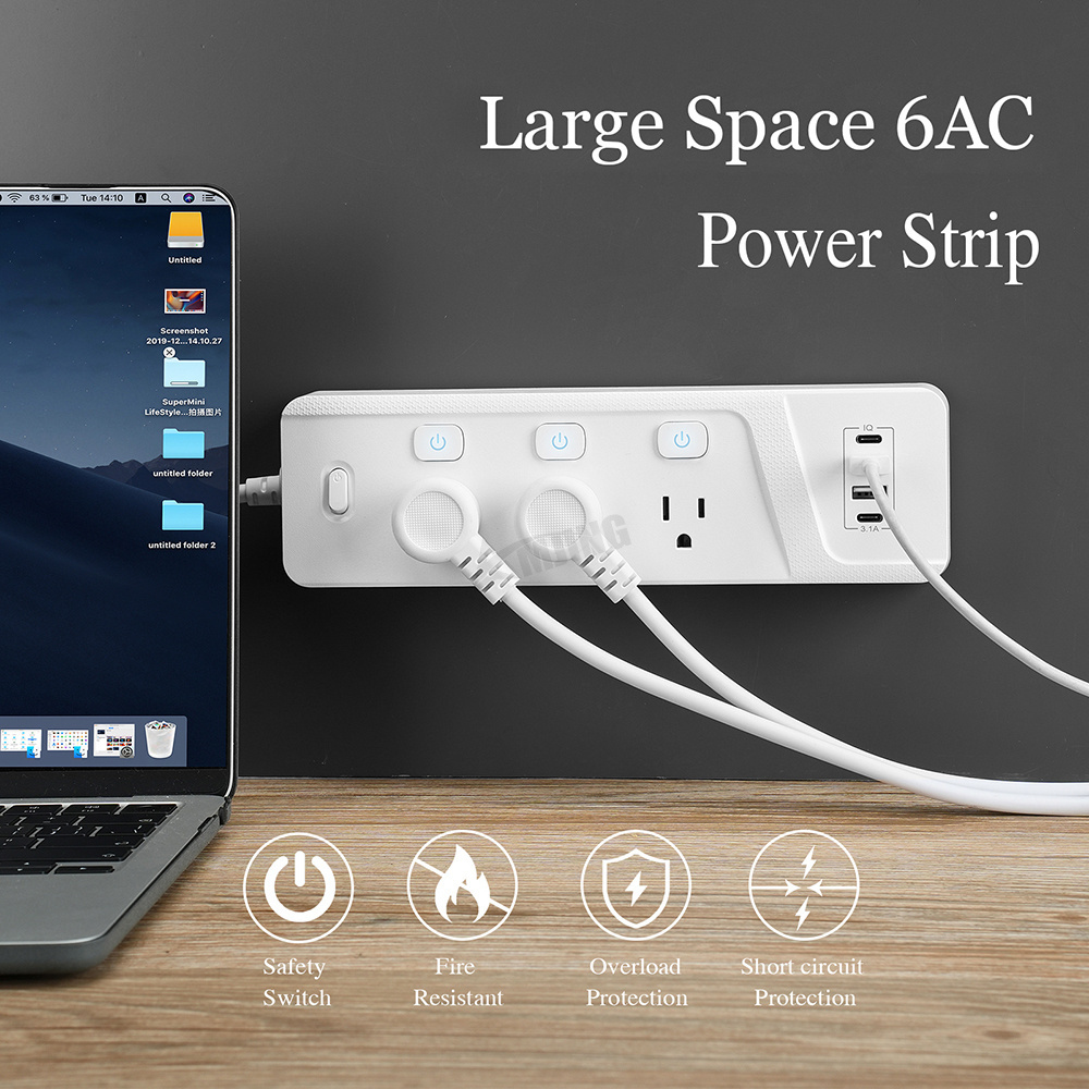 Most Popular Multi-protection Power Strip High Quality Desk Power Socket 10A 125V 1250W 2M Wire Double Switch  Power Strip