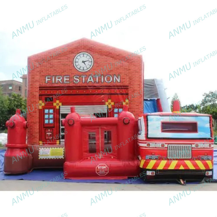 Custom inflatable school bus jumper fire truck bouncy castle tractor bounce house combo with slide