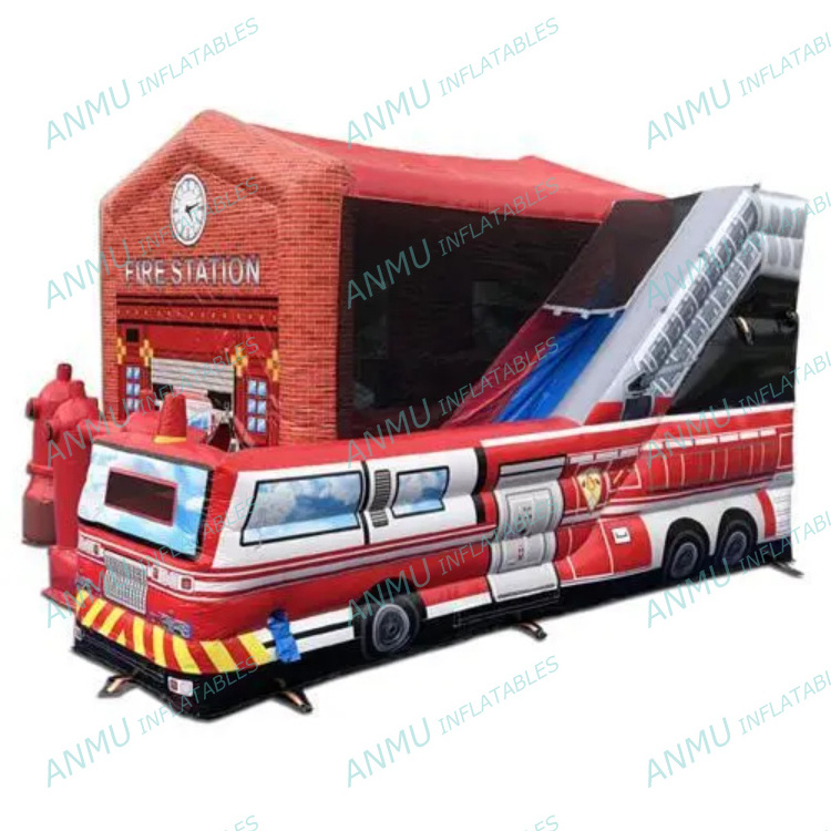 Custom inflatable school bus jumper fire truck bouncy castle tractor bounce house combo with slide