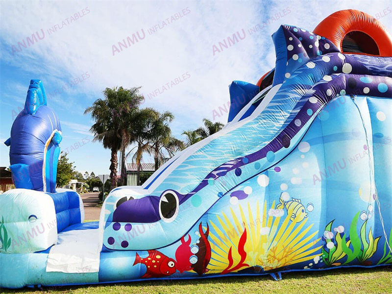 Hot Sale Ocean Inflatable Rock Climb Water Slide Dolphin Inflatable Water Slide with pool