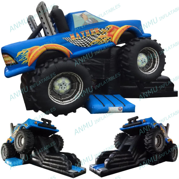 New design bouncy castle inflatable monster truck combo bounce house with slide