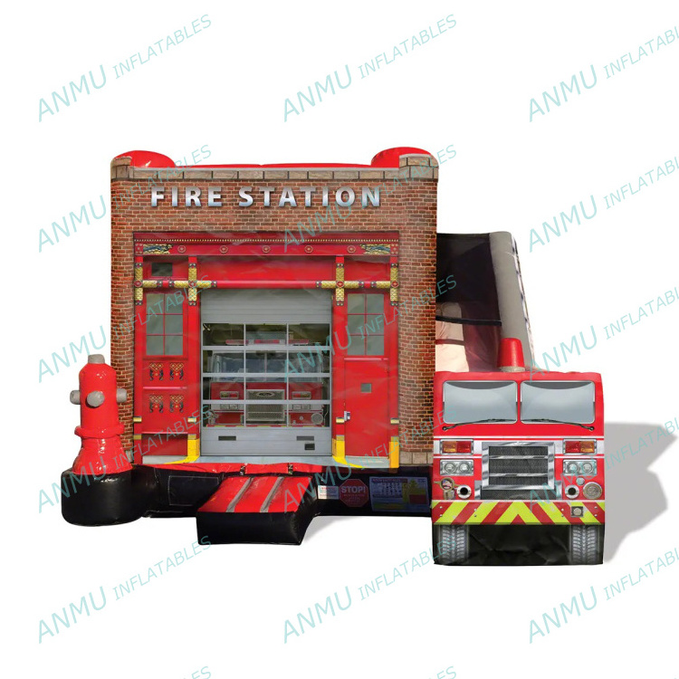 Custom inflatable school bus jumper fire truck bouncy castle tractor bounce house combo with slide