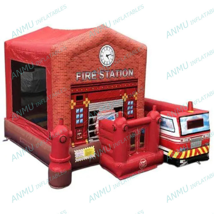 Custom inflatable school bus jumper fire truck bouncy castle tractor bounce house combo with slide