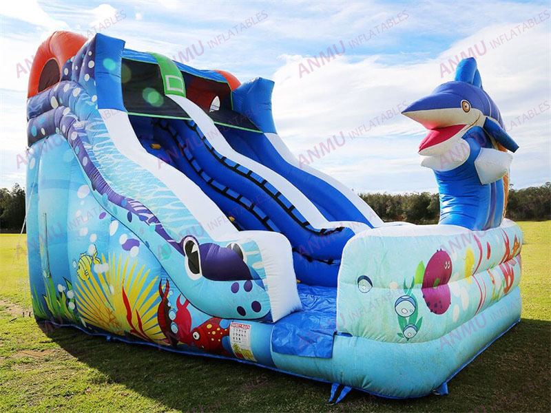 Hot Sale Ocean Inflatable Rock Climb Water Slide Dolphin Inflatable Water Slide with pool