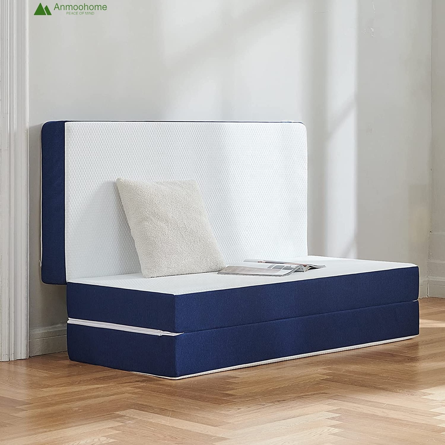 Blue and white three-layer pad gel memory foam mattress, portable portable folding mattress, removable wash top camping mattress