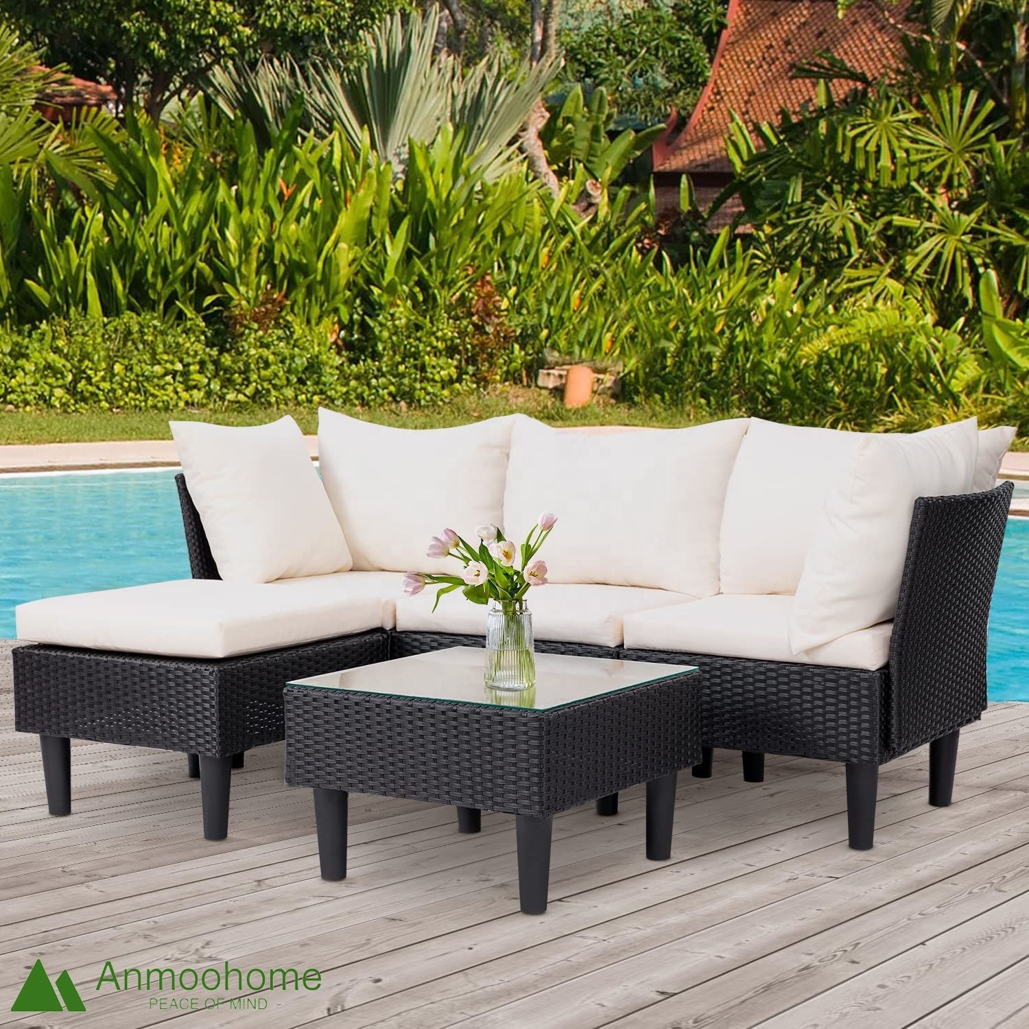 Modern patio furniture set of 4 outdoor wicker chairs wicker sofas Garden dialogue bistro, pool or patio home back garden