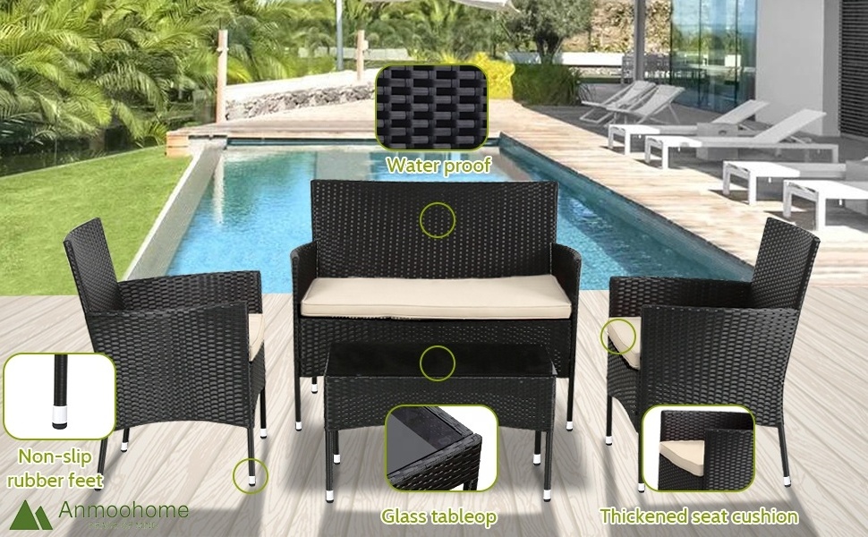 Patio Furniture Set 4 Pieces Outdoor Rattan Chair Wicker Sofa Garden Conversation Bistro Sets for Yard,Pool or Backyard