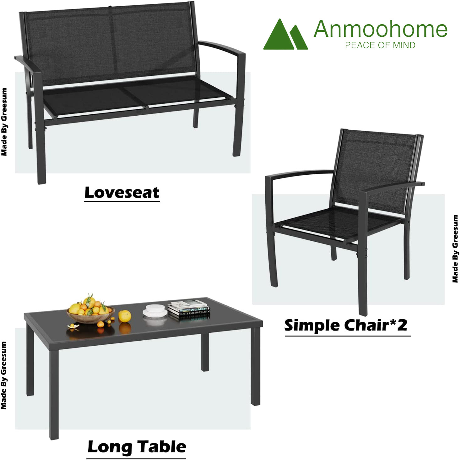 Modern patio porch furniture set black 3-piece chair set Garden chair Terrace pool table Pool end table