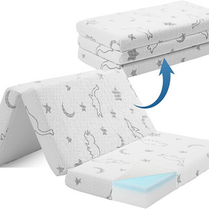 Portable Memory Foam Tri-Stack Mattress Foldable Gel Memory Foam waterproof baby mattress, mattress top nap pad, 38x26 inches