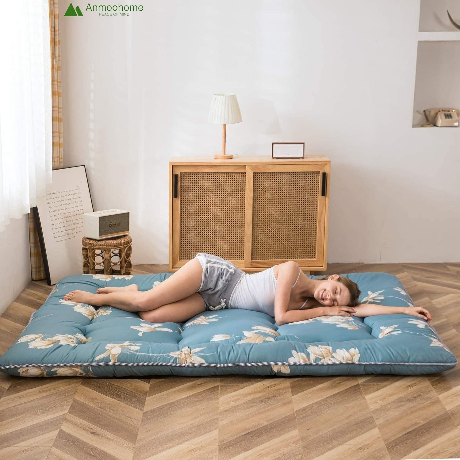 Modern printed country style Japanese floor mattress, futon mattress rollaway bed rollaway floor camping mattress