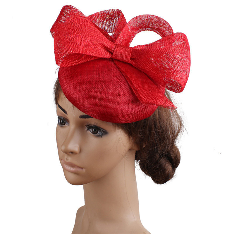 Women Ladies Luxury Fancy Beautiful Elegant Wedding Sinamay Red Retro Church Fascinator Sinamay Hats