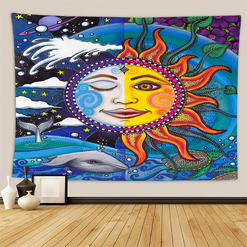 Custom Print Personalized Tapestry Moon Sun Wall Tapestry For Bedroom