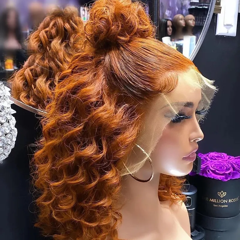 Ginger Color Glueless Wig en gros Mid Length Body Wave Glueless Lace Wig Human Hair 13*4 27# 350# Lace Front Colored Wigs