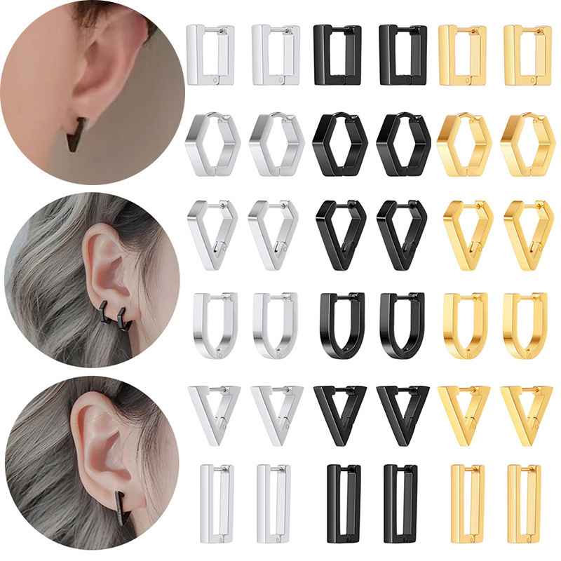 Trendy metal geometric 18K gold plated earrings sculptural stainless steel metal simple stud earrings for men and  women