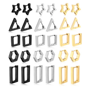 Trendy metal geometric 18K gold plated earrings sculptural stainless steel metal simple stud earrings for men and  women