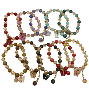 Hot-Selling Instagram 8mm/10mm Handmade Jade Glass Beads Multi-Color Can Be Customized Crystal Butterfly Pendant Bracelet