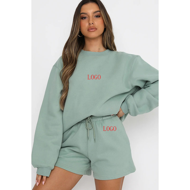 custom casual 2 piece set women oversize hoodies high quality cotton short two piece set women clothing