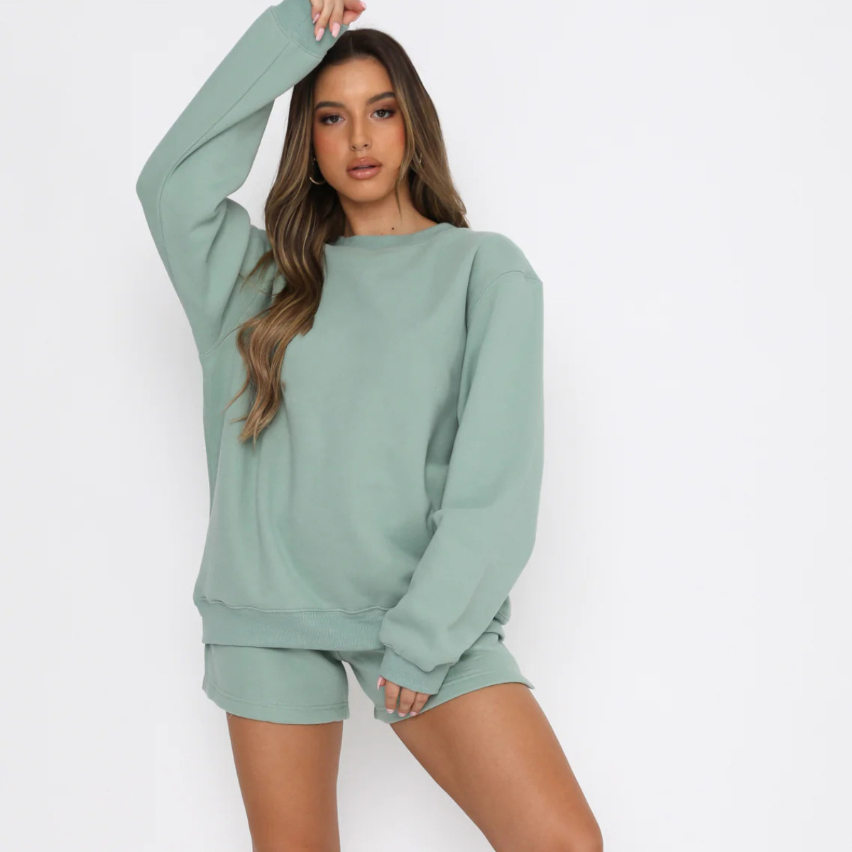 custom casual 2 piece set women oversize hoodies high quality cotton short two piece set women clothing